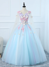 Lovely Light Blue Tulle PLong Formal Gown Party Dress