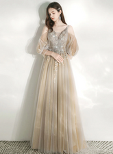 Light Champagne V-neckline Party Dress