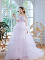 Lavender Tulle Floor Length Party Dress
