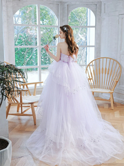 Lavender Tulle Floor Length Party Dress