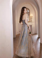 A-line Blue Gradient Tulle Long Party Dress