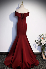 Vestido de fiesta largo de sirena color rojo vino