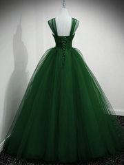 Vestido de fiesta largo con hombros descubiertos de tul verde con cuentas