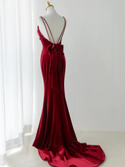 Wine Red Straps Low Back Mermaid Long Party Dress