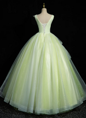 Light Green V-neckline Tulle Long Party Dress