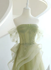 Light Green Tulle with Beaded A-line Prom Dress