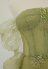 Light Green Tulle with Beaded A-line Prom Dress