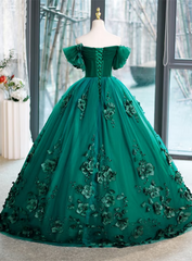 Beautiful Green Off Shoulder Party Dress with Flowers