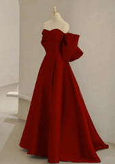Vestido largo de fiesta de satén rojo vino
