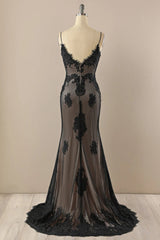 Black Mermaid V-neckline Straps Lace Party Dress