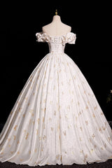 Beautiful A-line Floral Satin Off Shoulder Long Formal Gowns