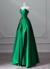 Vestido de fiesta de satén verde con cordones y corte en A hasta el suelo