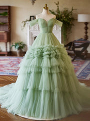 Vestido formal largo con escote en forma de corazón de tul verde