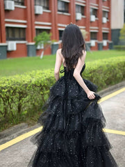 Lovely Black Tulle Long Prom Dress with Leg Slit