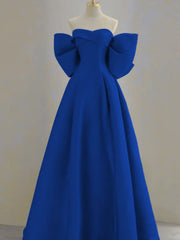 A-line Royal Blue Satin Sweetheart Off Shoulder Party Dress