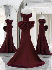 Wine Red Off Shoulder Long Party Dress with Bow