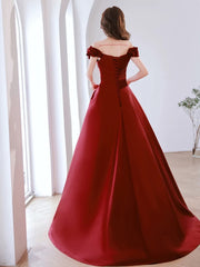 Vestido de fiesta de satén rojo vino con hombros descubiertos