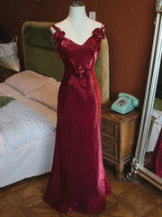 Wine Red V-neckline Mermaid Long Straps Party Dress