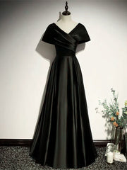 Black Off Shoulder Satin A-line Party Dress