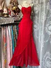 Vestido de noche largo con tirantes de gasa roja y vestido de fiesta