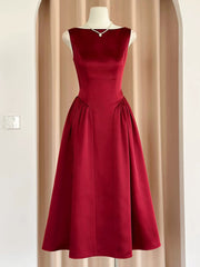 Vestido de fiesta de boda de satén rojo vino hasta la rodilla