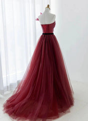 Vestido de fiesta formal de tul rojo vino con corte A