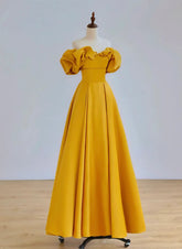 A-line Yellow Satin Sweetheart Off Shoulder Party Dress
