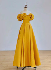 A-line Yellow Satin Sweetheart Off Shoulder Party Dress