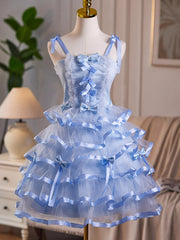 Light Blue Tulle Sweetheart Layers Homecoming Dress