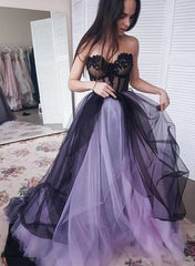 Precioso vestido de fiesta de encaje de tul negro y morado