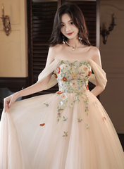 Light Champagne A-line Off Shoulder Party Dress