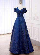 Blue Satin Long A-line Formal Dress Prom Dress