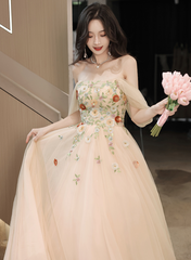 Light Champagne A-line Off Shoulder Party Dress