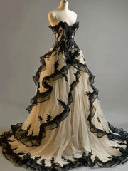 Black and Champagne Sweetheart Tulle Party Dress