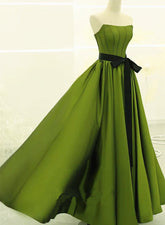 A-line Satin Green Long Party Dress Formal Dress