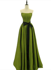 A-line Satin Green Long Party Dress Formal Dress