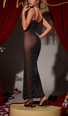 Glamorous Black Sheer Rhinestone Maxi Dress