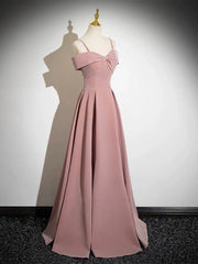 Vestido de fiesta rosa de corte A con escote en forma de corazón y tirantes al descubierto