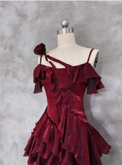 Wine Red High Low Straps Homecoming Dress Party Dress
