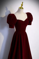 Wine Red A-line Short Sleeves Long Simple Party Dress
