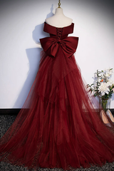 Vestido de fiesta largo de sirena color rojo vino