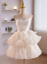 White Tulle Straps Short Graduation Dress