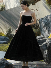 Elegant Velvet Black Straps Tea Length Party Dress