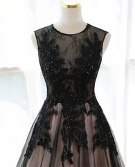 Vestido de fiesta de tul con encaje, escote redondo y largo hasta el suelo