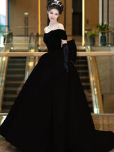 Black Velvet Off Shoulder Low Back Prom Dress with Bow