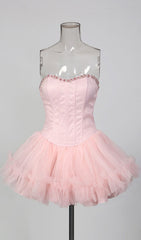 Jasmijn Pink Sparkle Strapless Corset Tulle Mini Dress