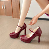 10cm size 35-42 sexy thick-soled high heels dress model party wedding bride shallow toe patent leather platform shoes
