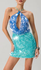 Jitterix Dazzling Ombre Sequin Halter Mini Dress
