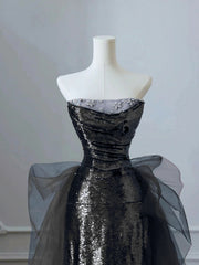 Black A-line Sequins with Tulle Long Formal Dress