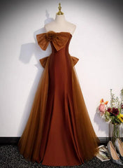 Brown Tulle and Satin Mermaid Long Party Dress